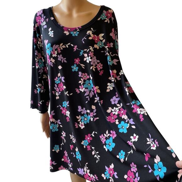 Woman Within Tunic Top 2X Floral Asymmetrical Hem Cottage Boho Fairy Lagenlook - Picture 1 of 9
